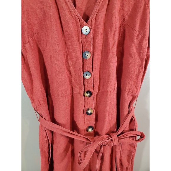 Madewell Red Pleat Sleeve Button Down Linen Blend Jumpsuit Sz 6 - Picture 4 of 10